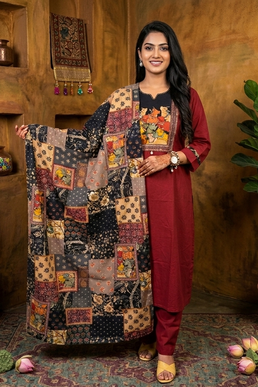Pichwai Print Suit Set with Printed Dupatta
