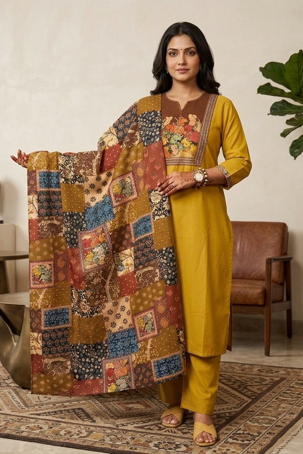 Pichwai Print Suit Set with Printed Dupatta