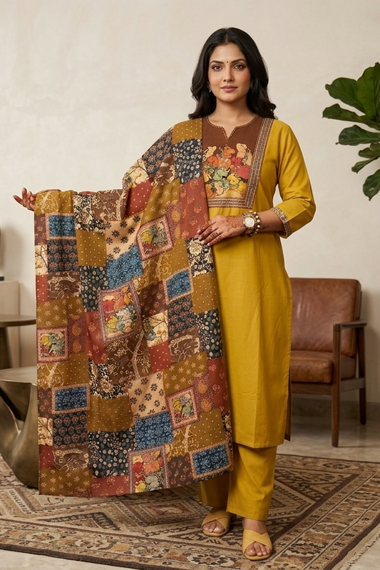 Pichwai Print Suit Set with Printed Dupatta