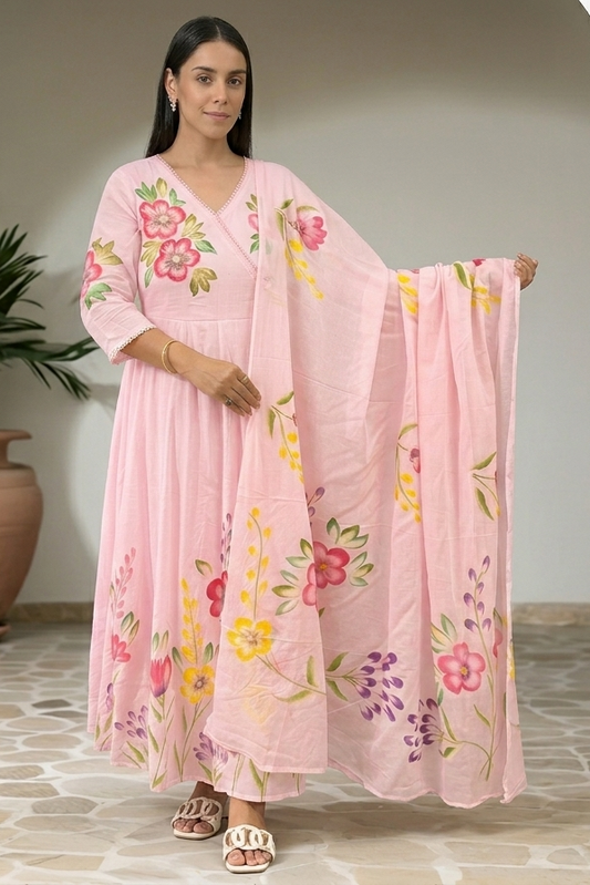 Handpainted Pink Anarkali