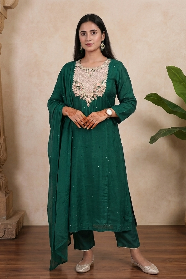 Pure Chinnon Handwork Designer Suit Set