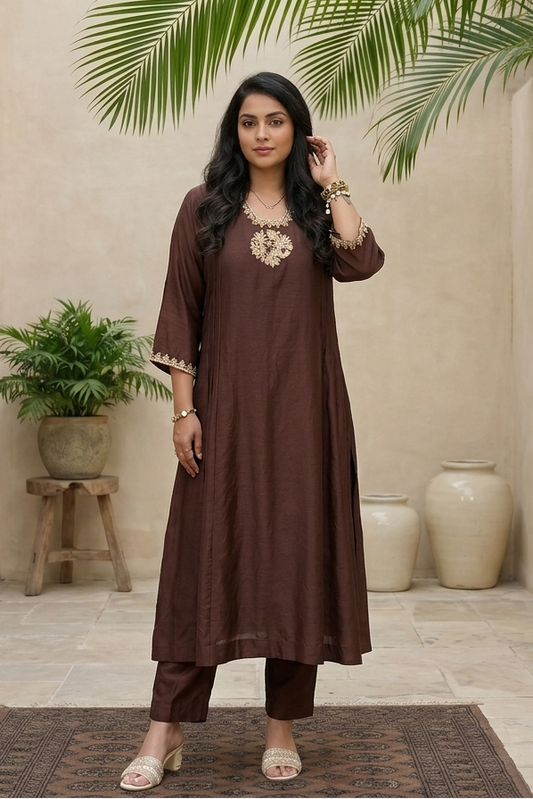 Premium Mulchnaderi Brown Colour Suit Set