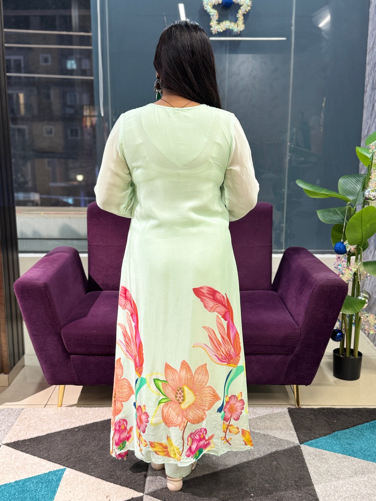 Pista Green Pure chinnon Ethnic Wear suit set