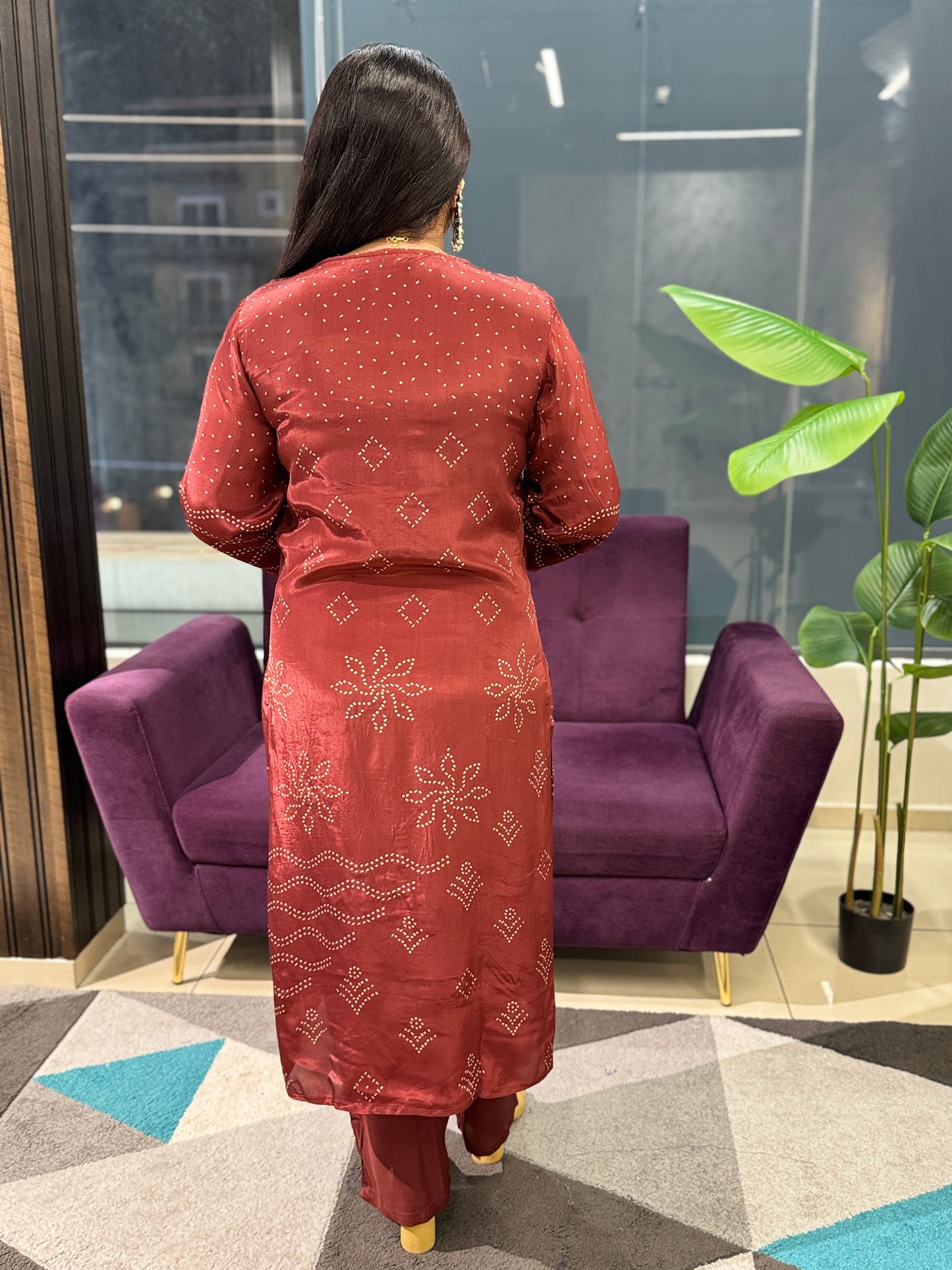 Pure Crepe Ajrakh Suit Set with Real mirror work