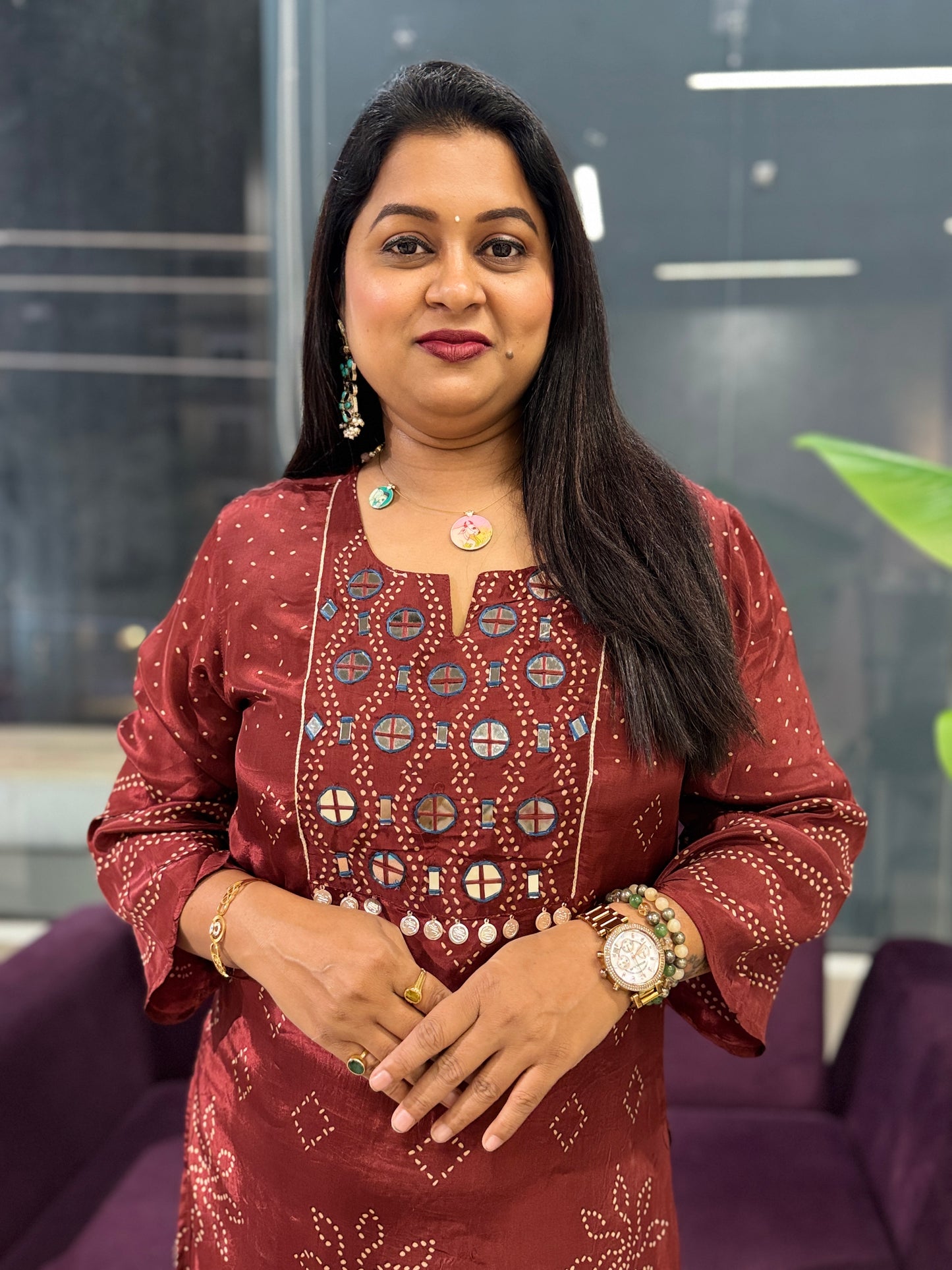 Pure Crepe Ajrakh Suit Set with Real mirror work