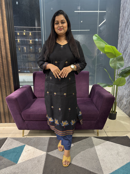 Pure jamdhani weaving Black Suit Set