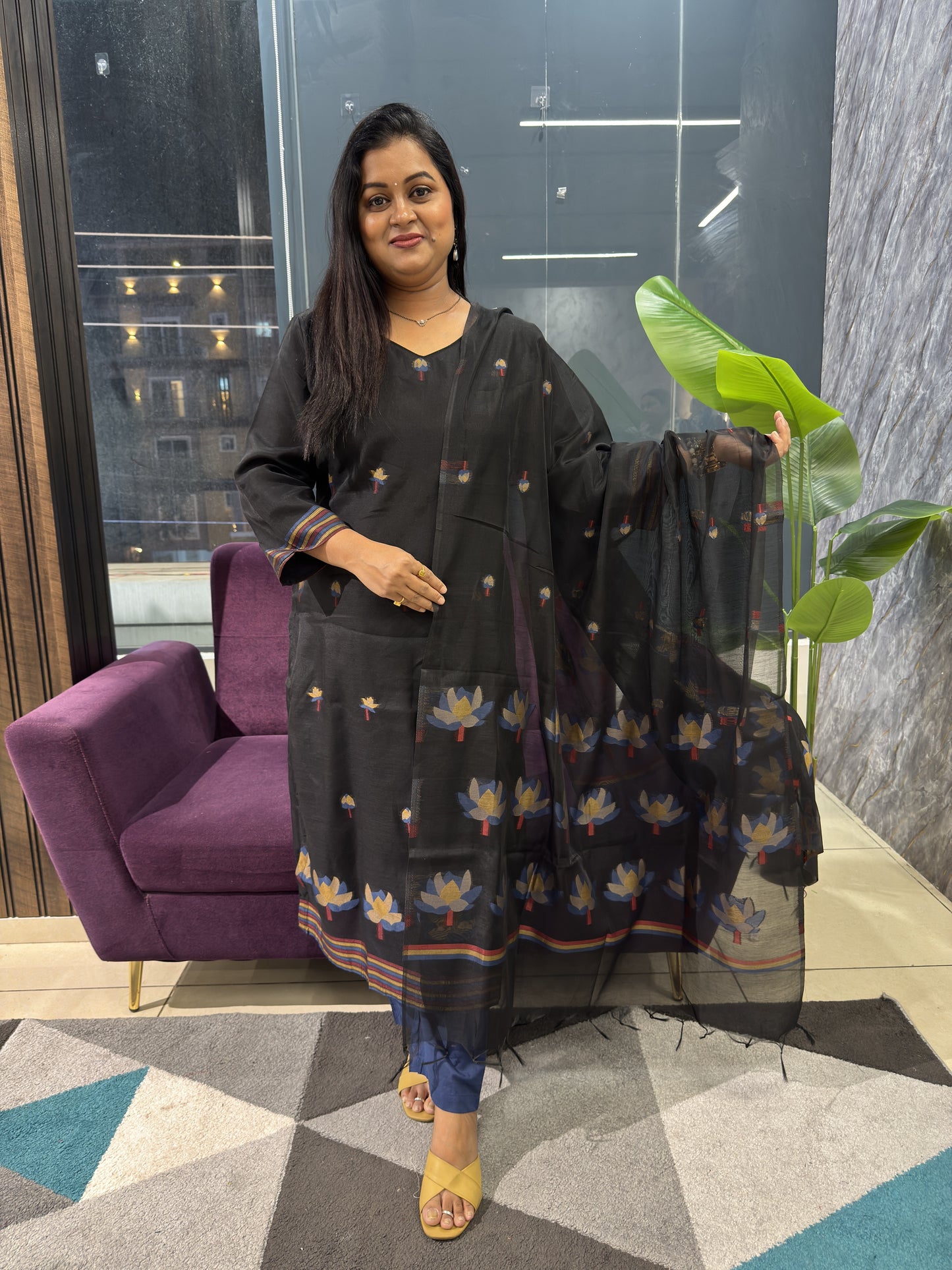 Pure jamdhani weaving Black Suit Set