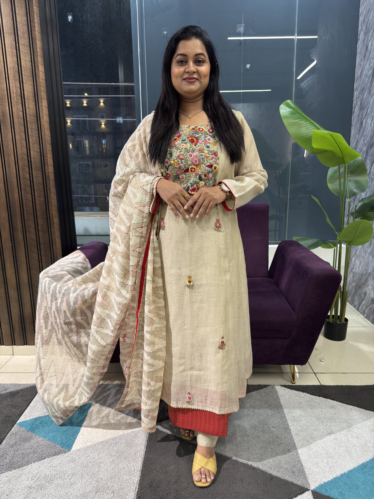 Premium Handloom Chanderi with Heavy work on Yoke