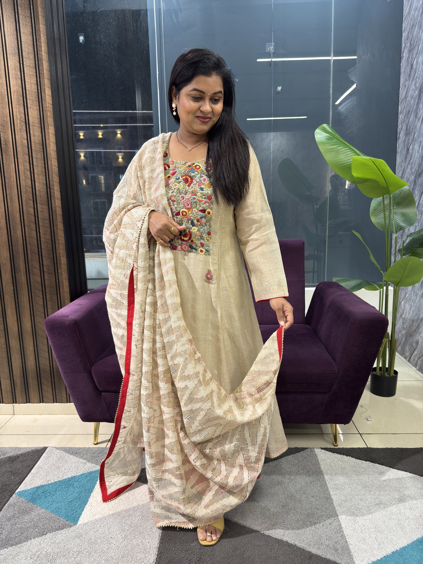 Premium Handloom Chanderi with Heavy work on Yoke