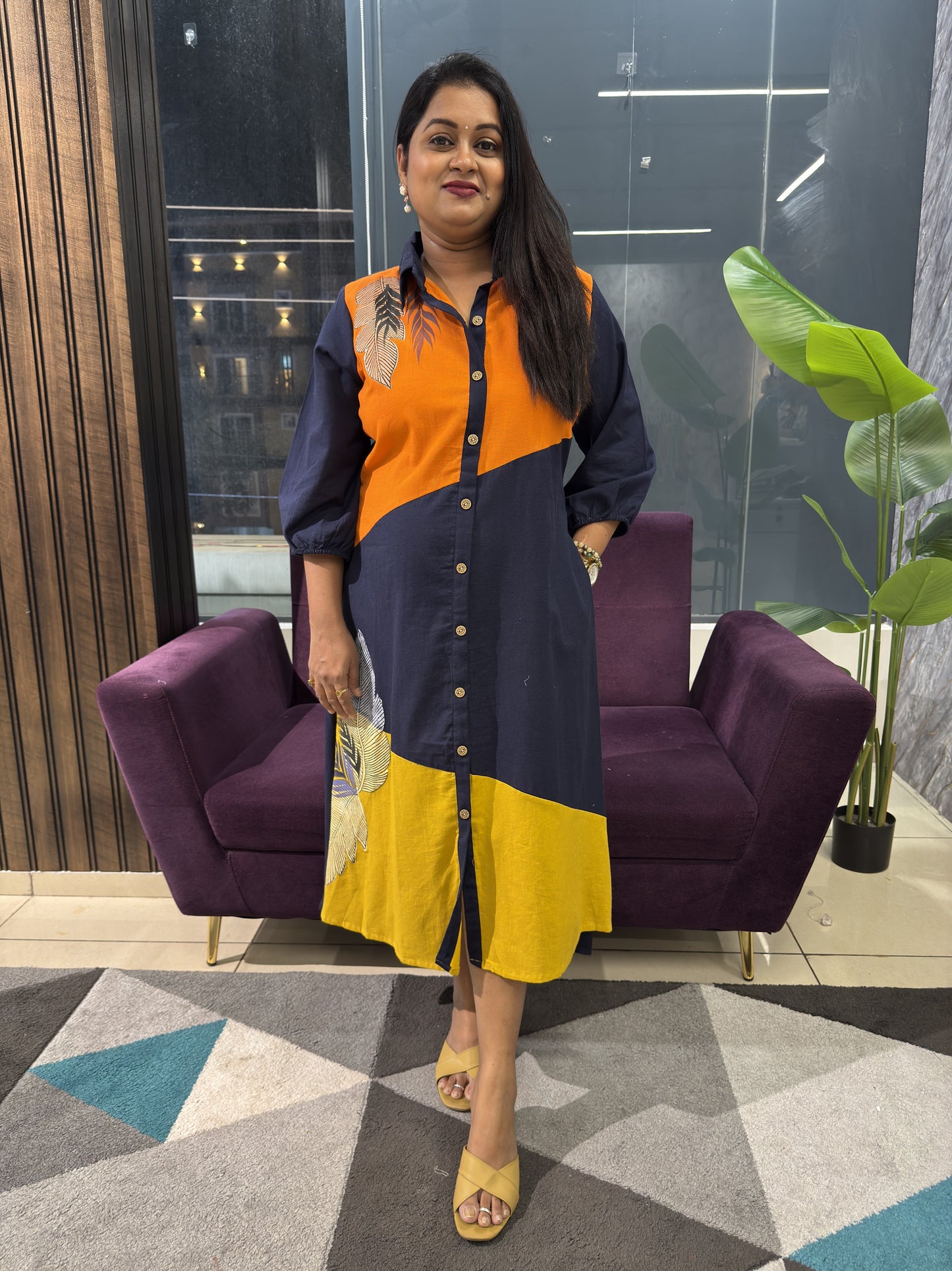 Multicolour frock with Hand paint