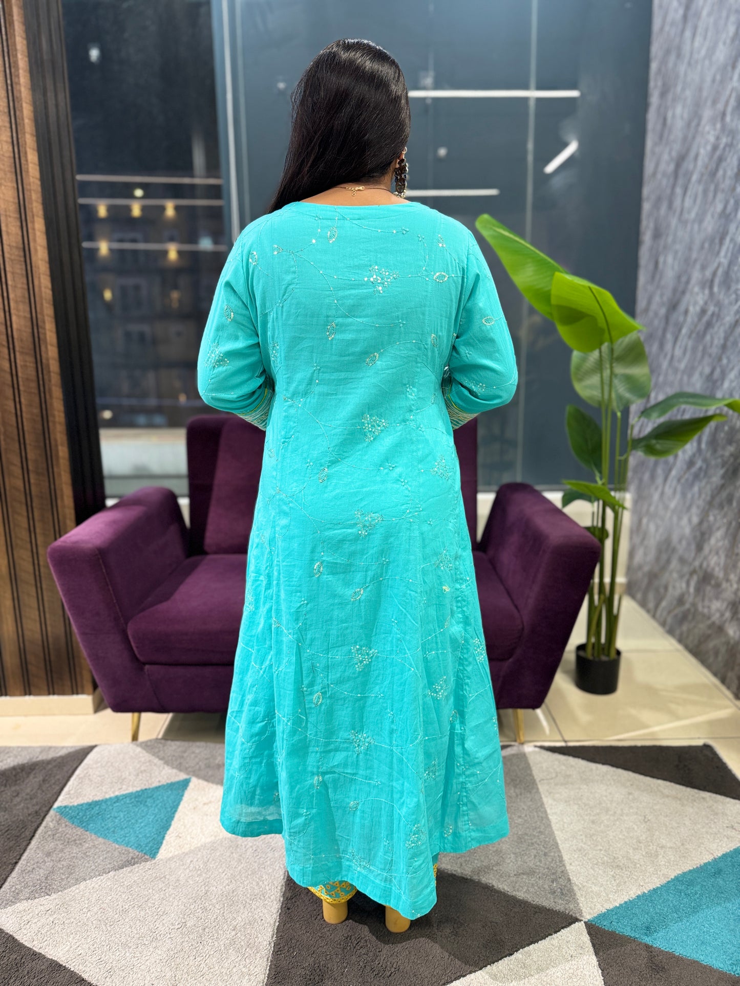 Premium cotton Sequence work suit set with Kota doriya dupatta