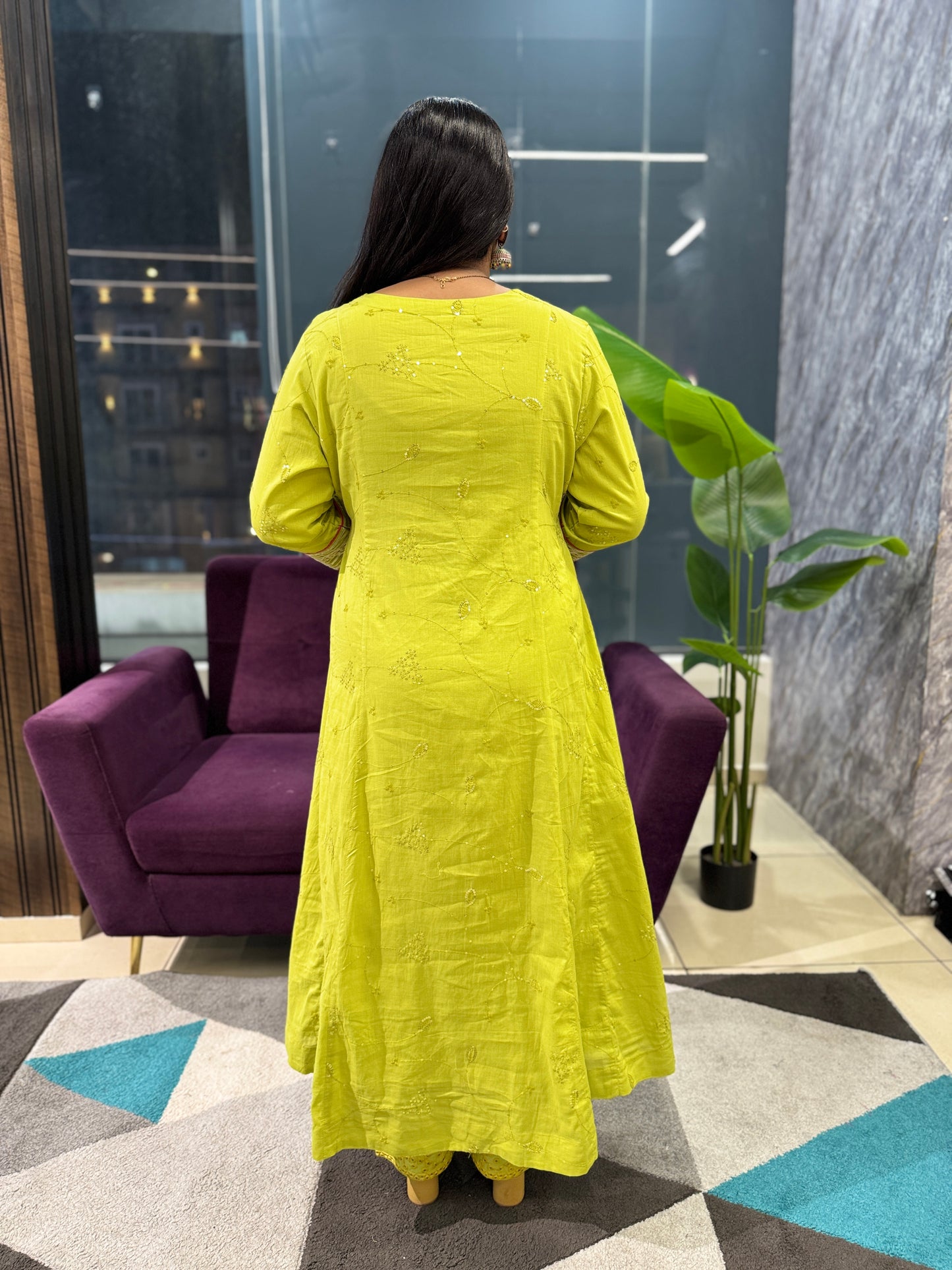 Premium cotton Sequence work suit set with Kota doriya dupatta