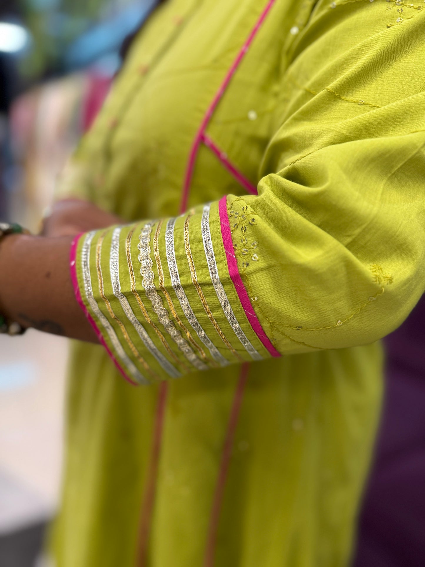 Premium cotton Sequence work suit set with Kota doriya dupatta