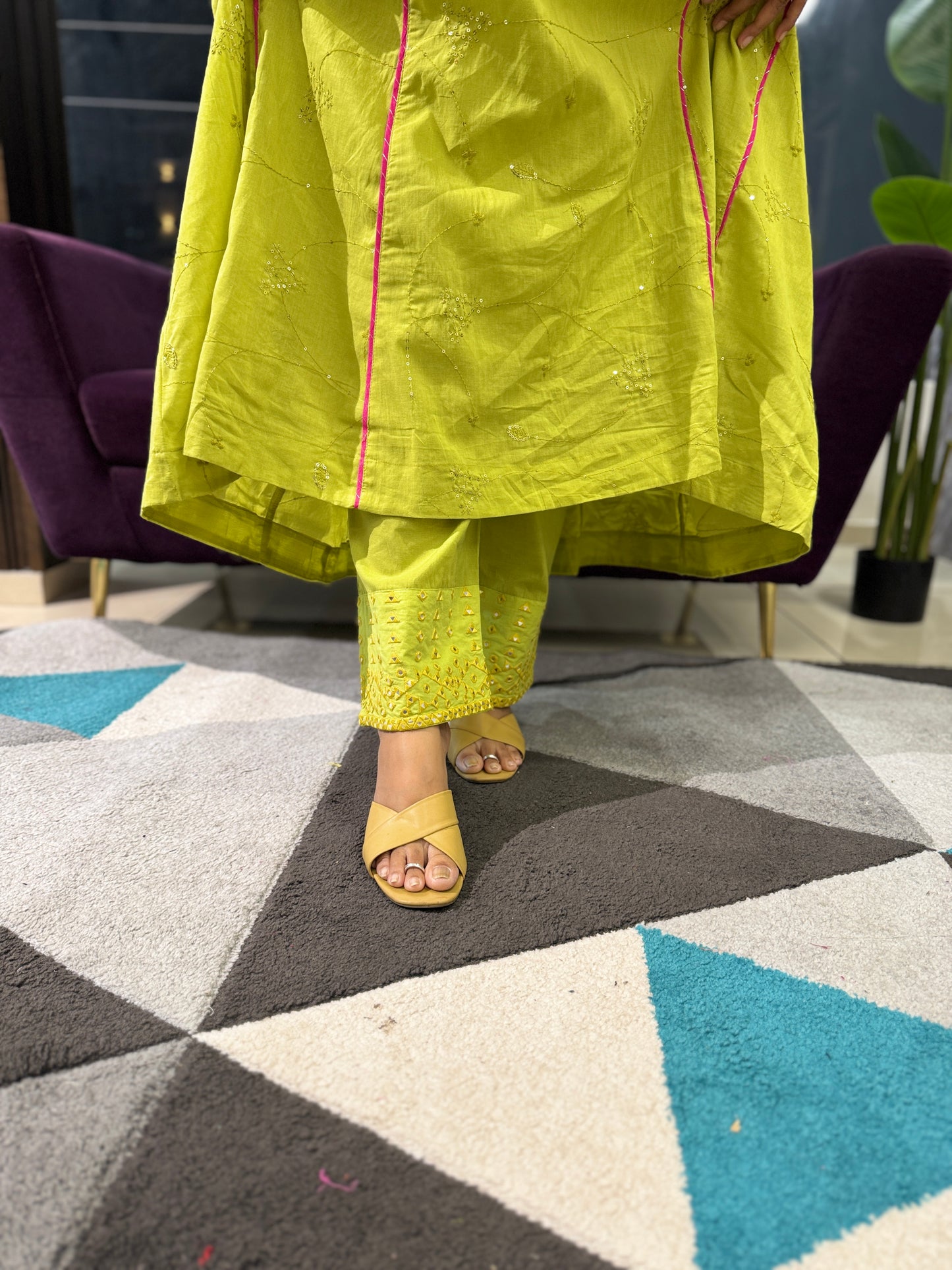 Premium cotton Sequence work suit set with Kota doriya dupatta