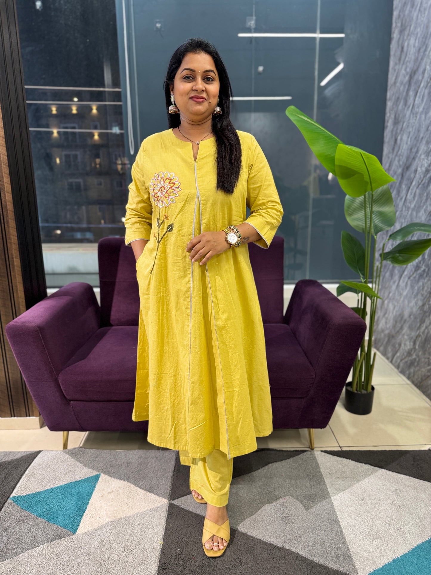 Classy Cotton Kurti Pant with work on yoke