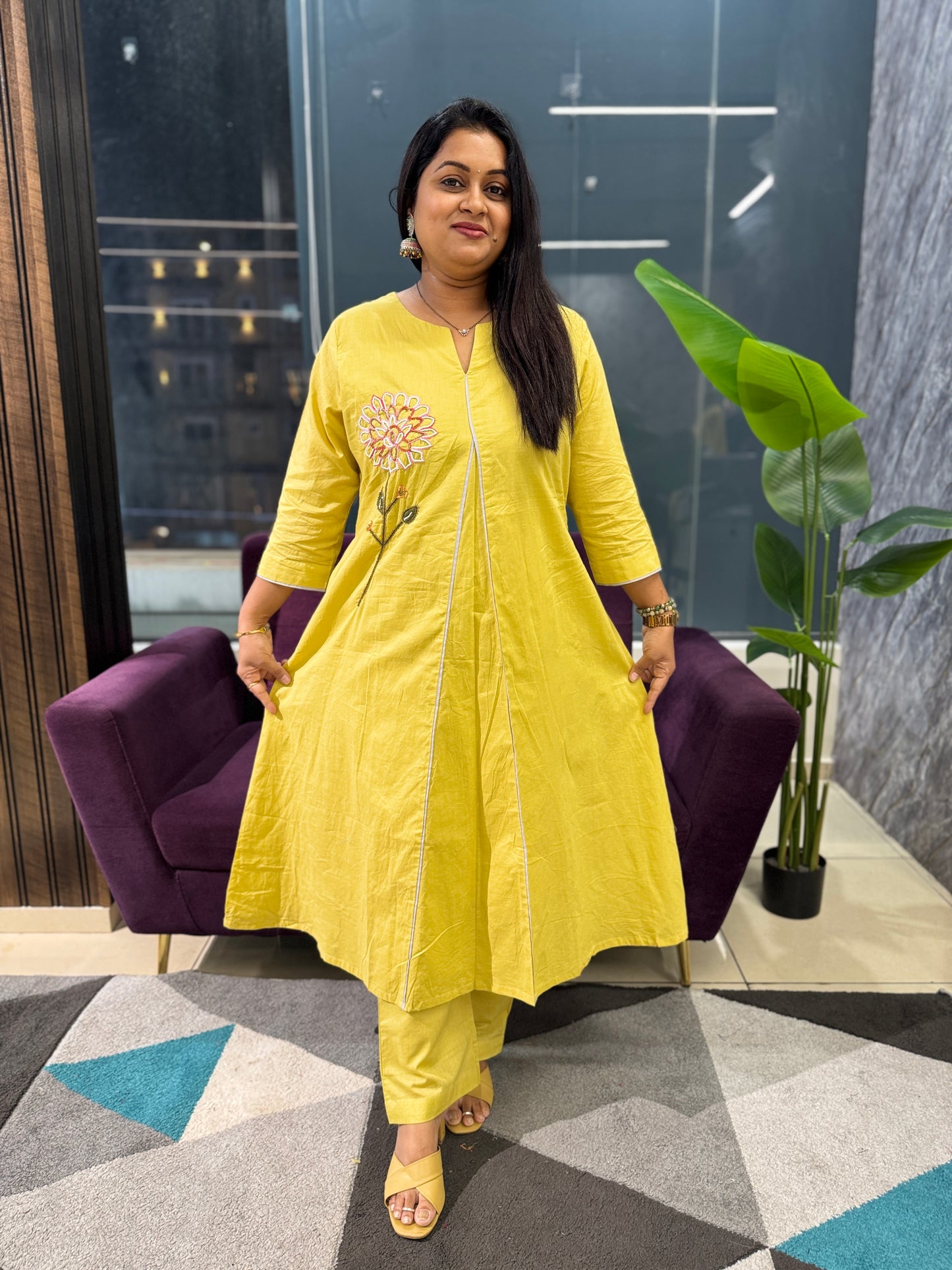 Classy Cotton Kurti Pant with work on yoke