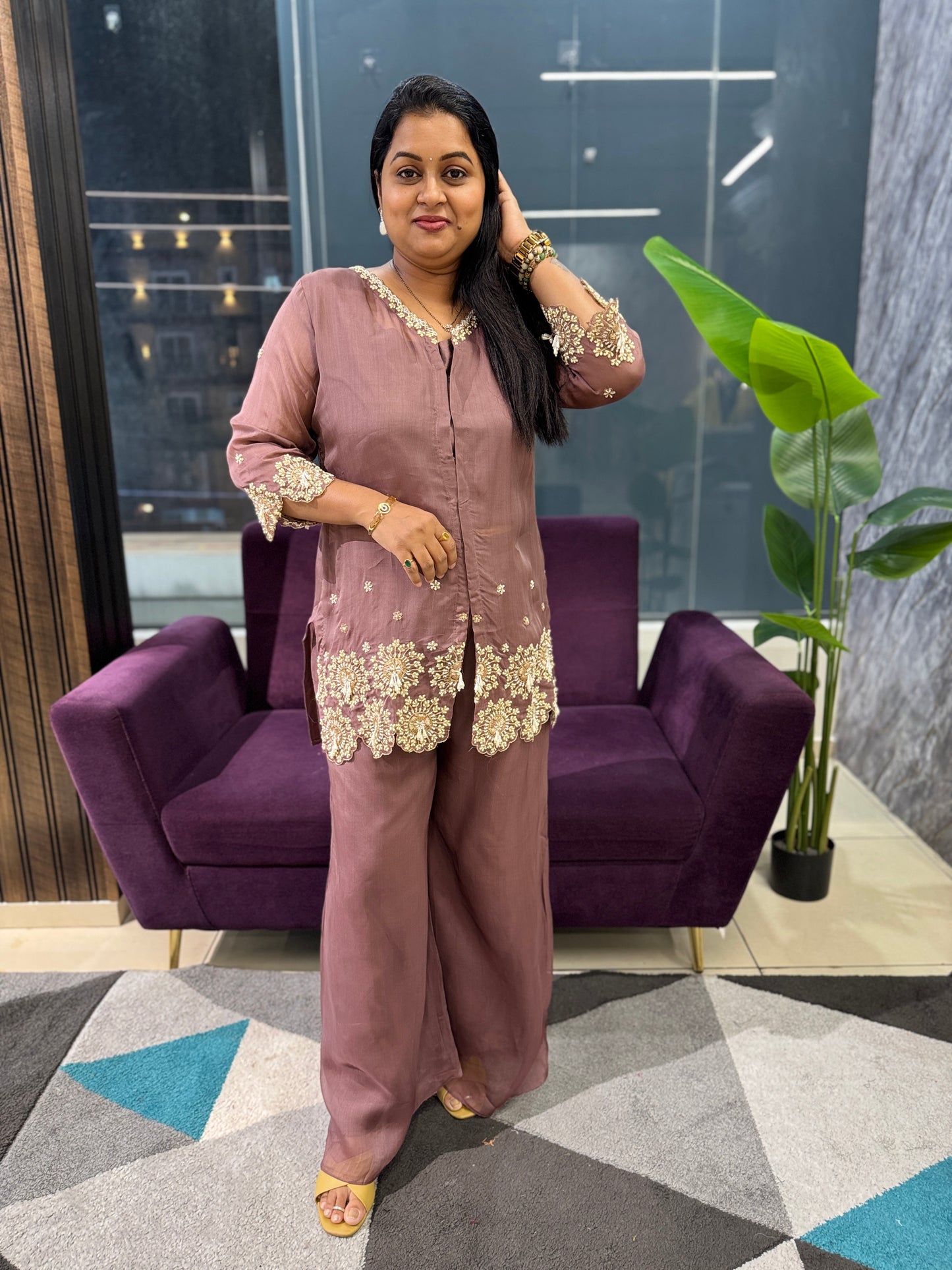 Designer Co-Ordset  with bustier and heavy handwork