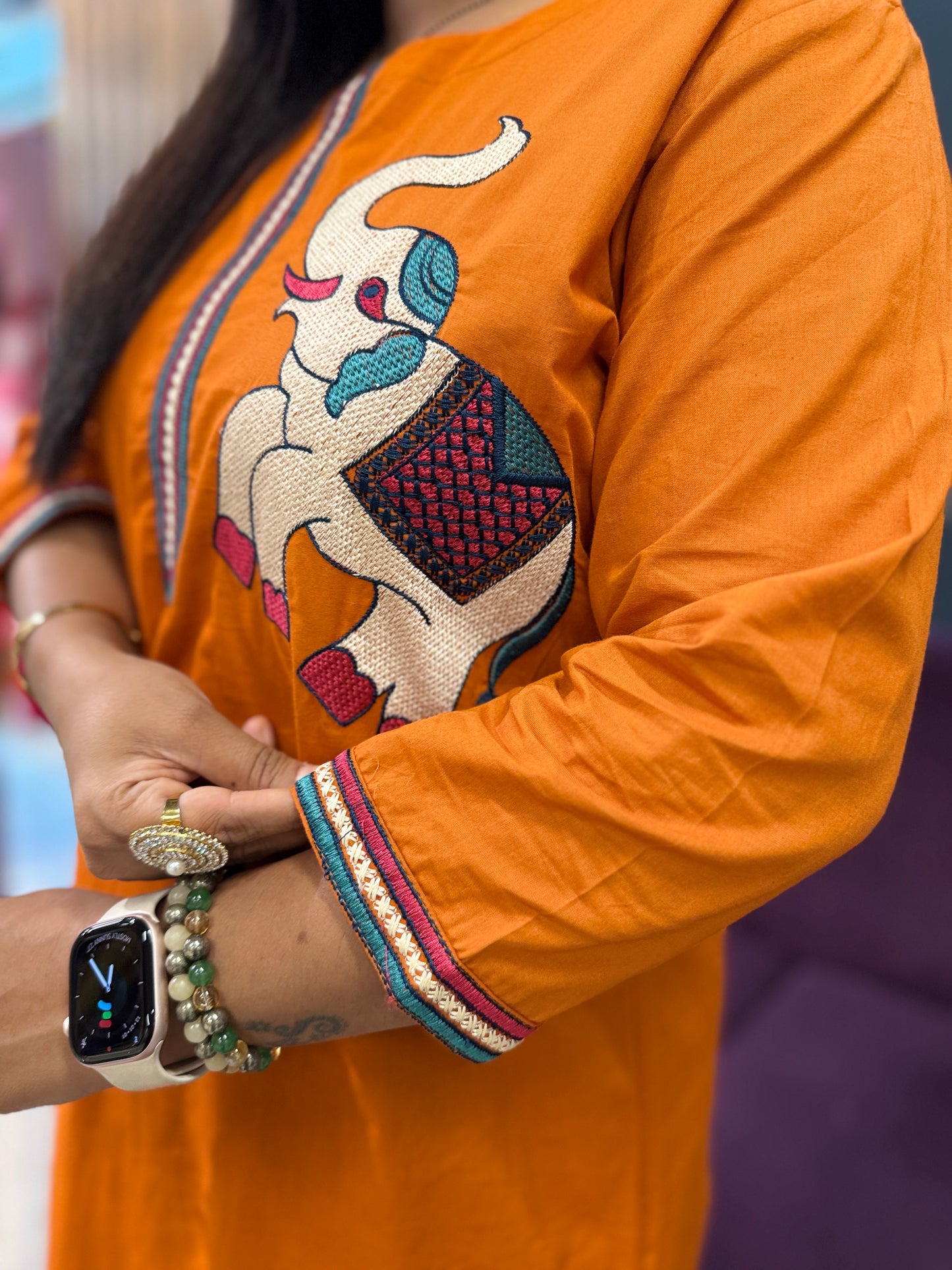 Pichwai Theme Orange Kurti Pant