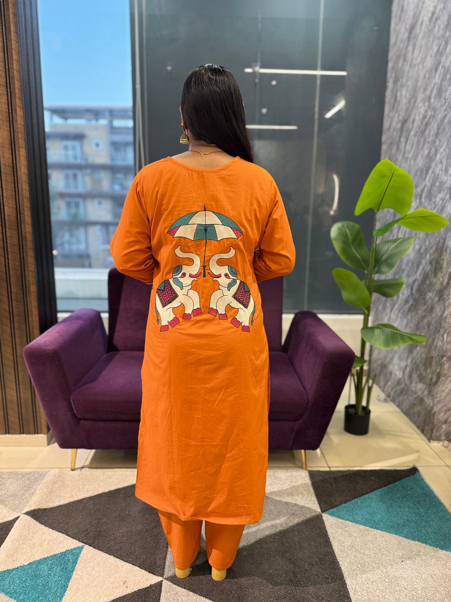 Pichwai Theme Orange Kurti Pant