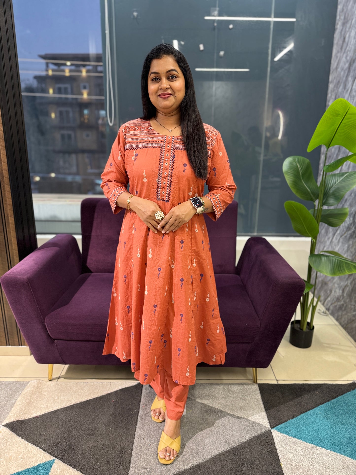 Ikkat Pattern Peach colour Kurti pant