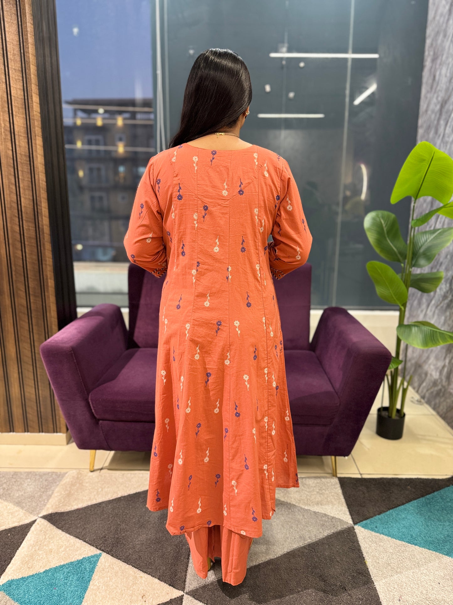 Ikkat Pattern Peach colour Kurti pant