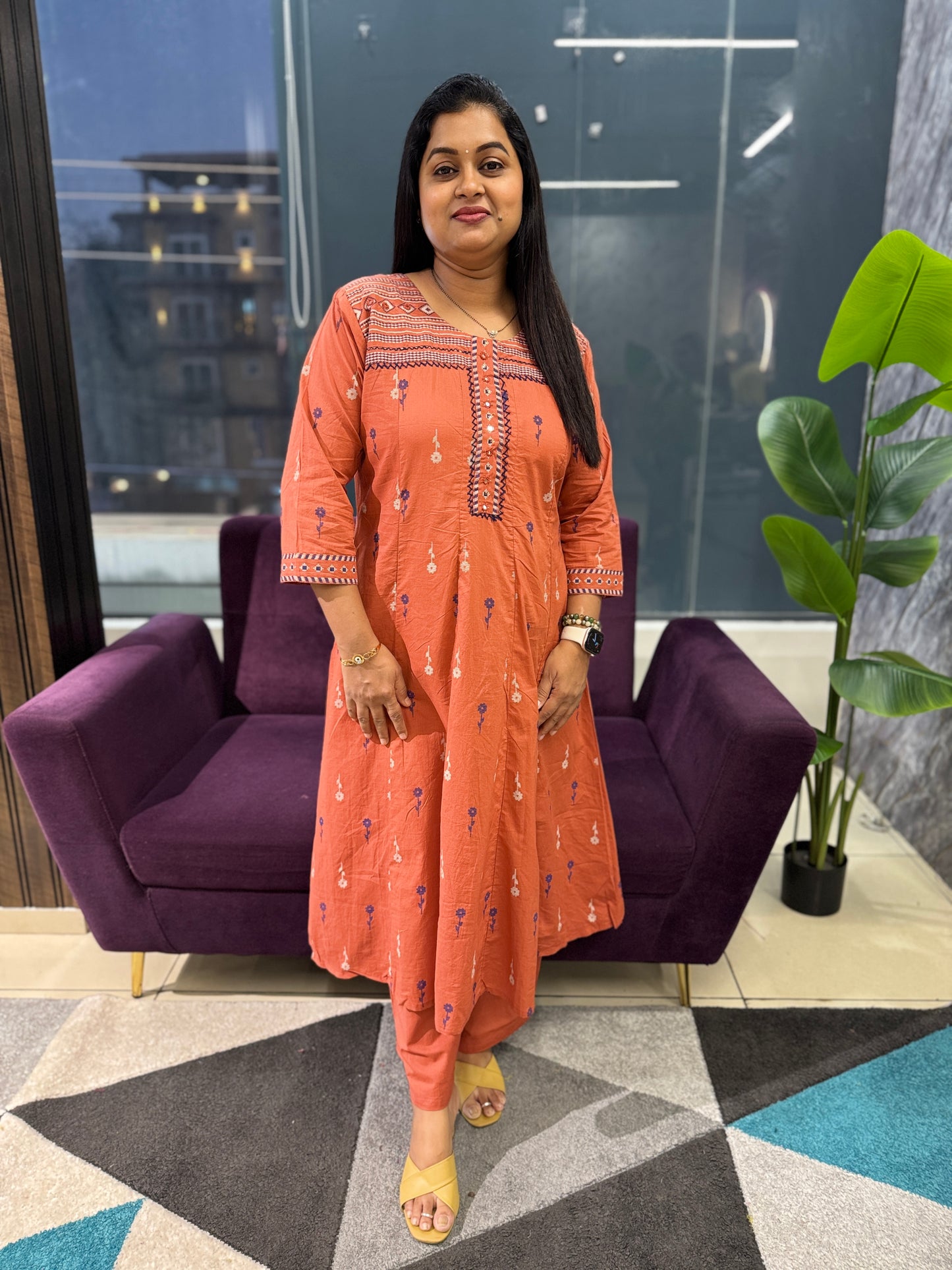 Ikkat Pattern Peach colour Kurti pant