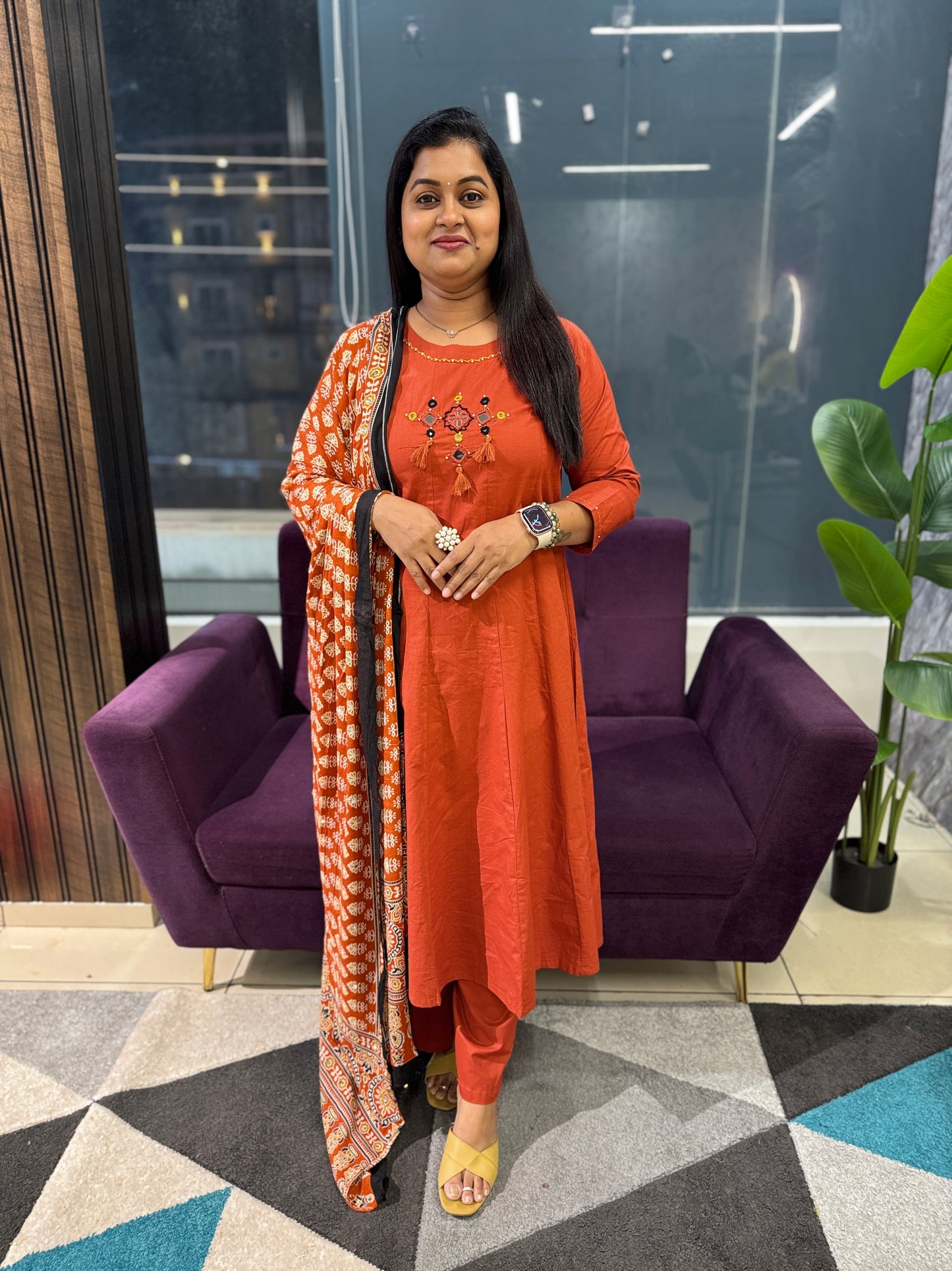 Bottle Green Kali Pattern Kurti Pant dupatta set