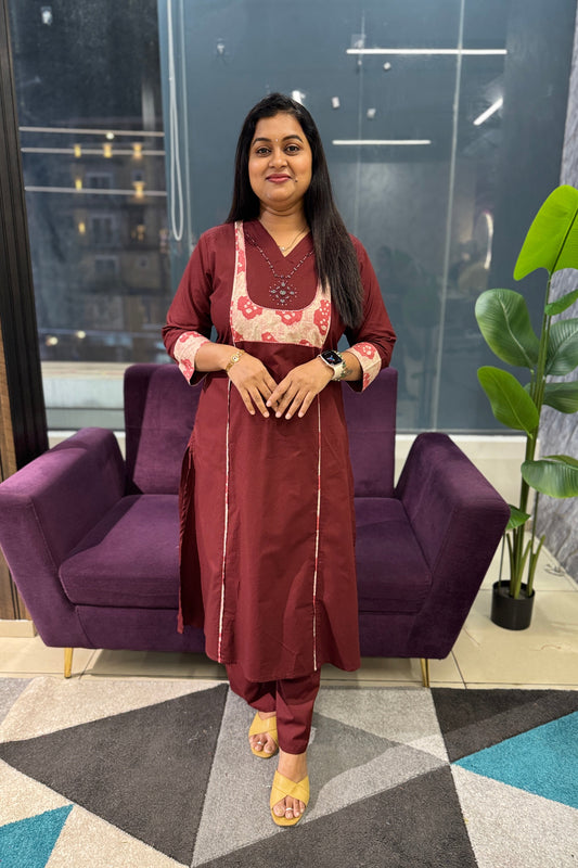 Batik Patch work Maroon Suit Set