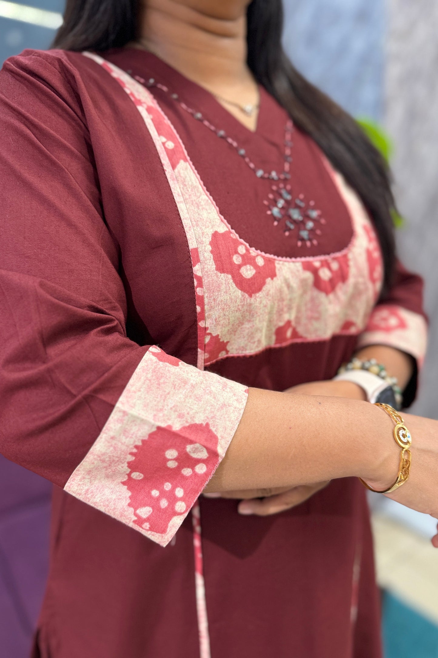 Batik Patch work Maroon Suit Set