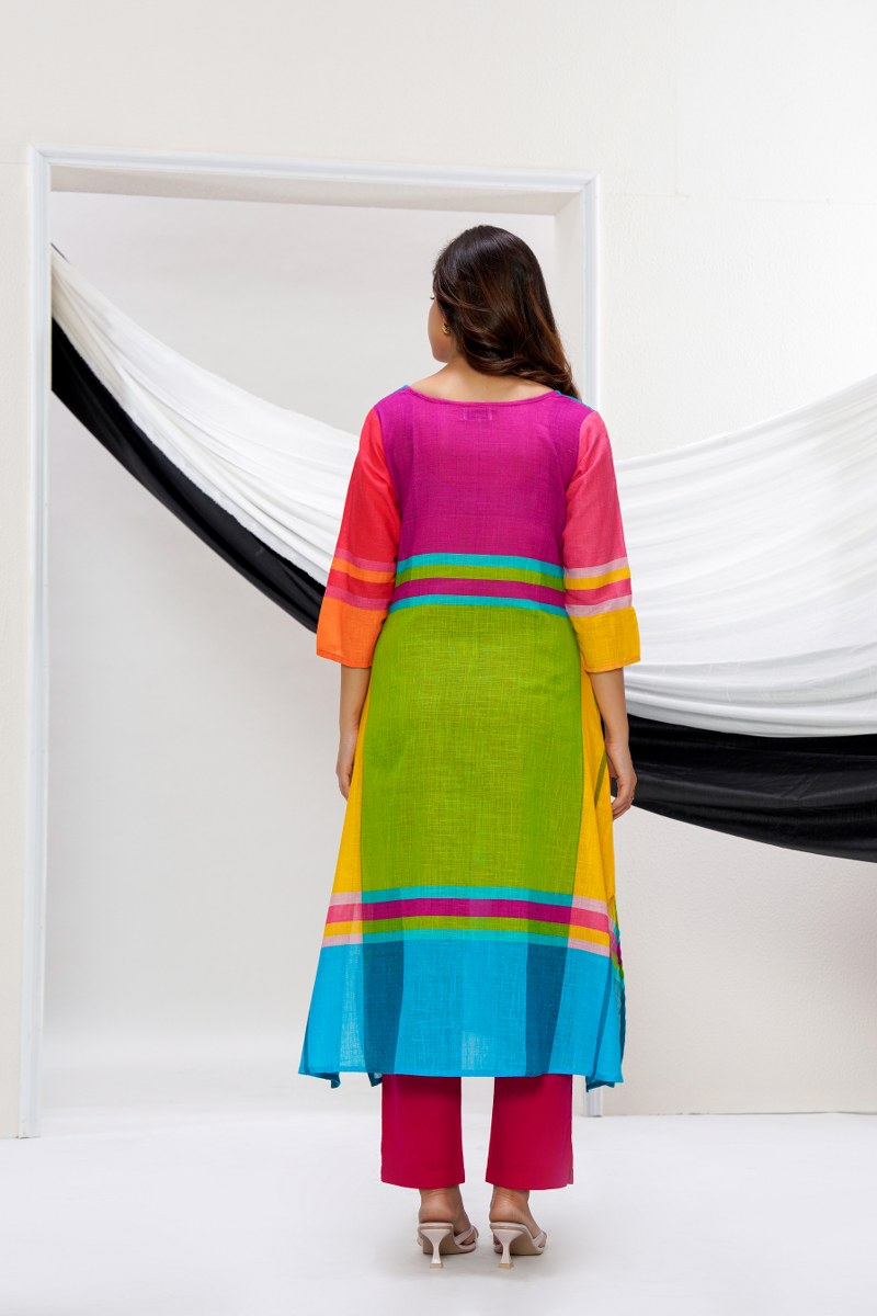 Multicolour Mulcotton Vintage Style Kurti Pant