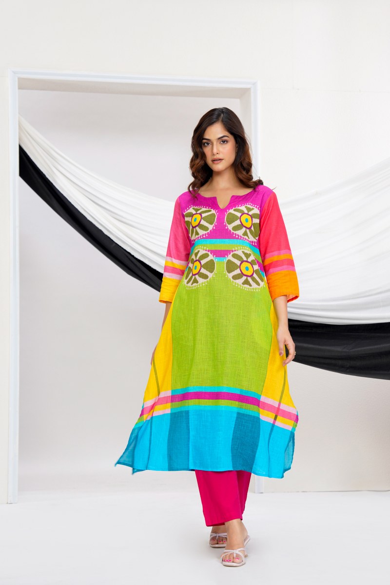Multicolour Mulcotton Vintage Style Kurti Pant