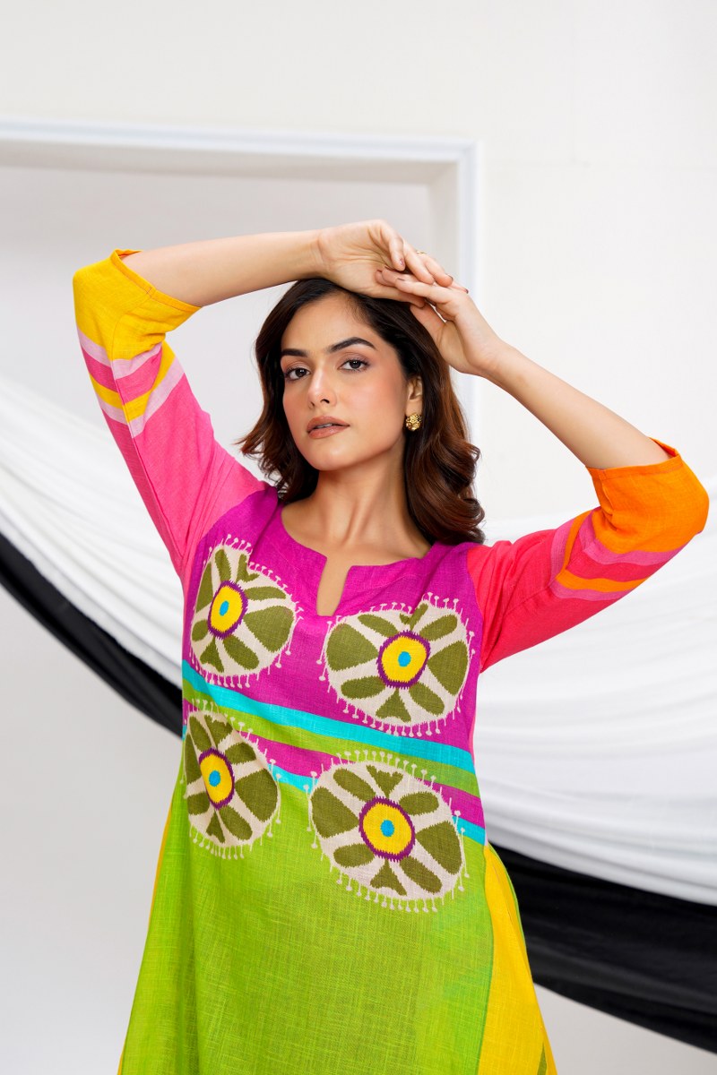 Multicolour Mulcotton Vintage Style Kurti Pant
