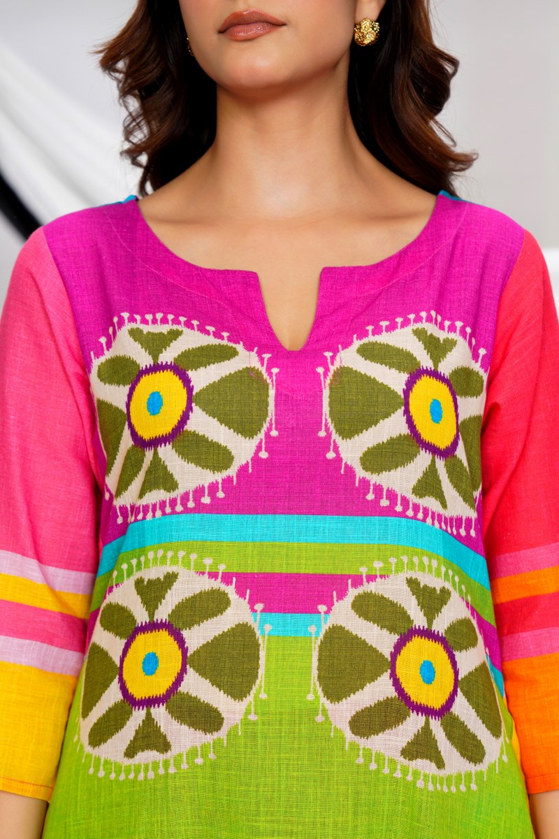 Multicolour Mulcotton Vintage Style Kurti Pant