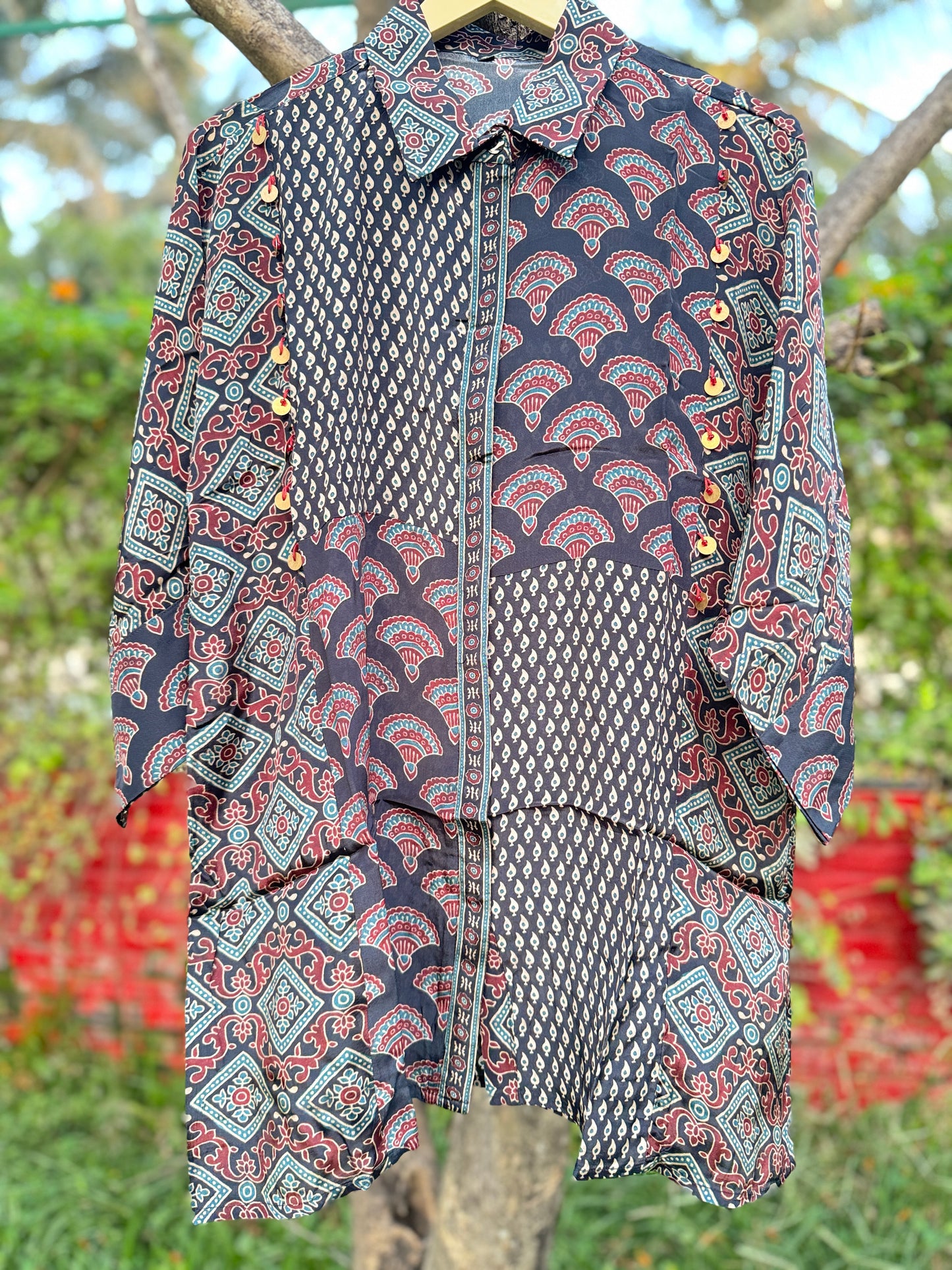 Premium Ajrakh Shirt with coin detailing