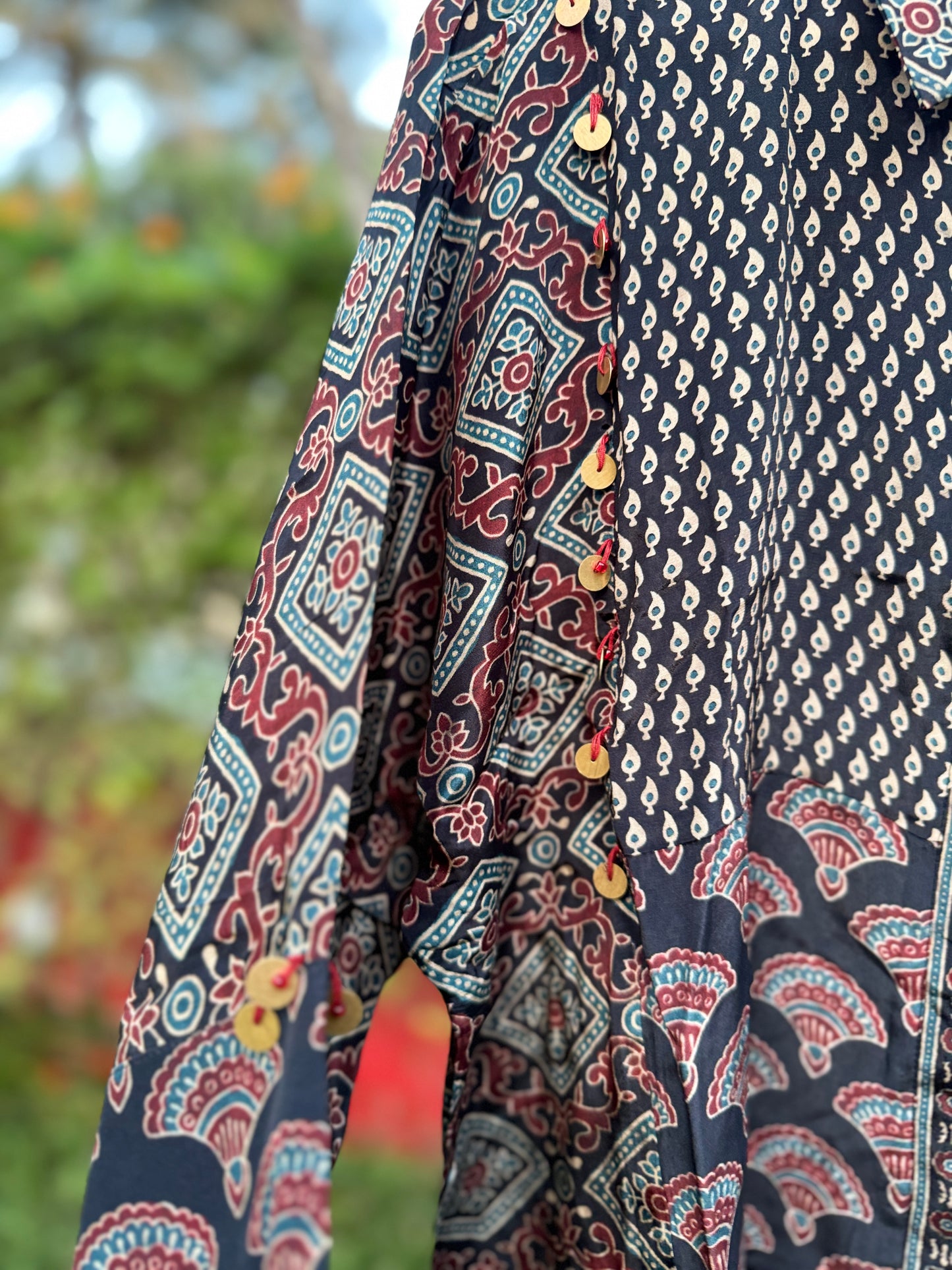 Premium Ajrakh Shirt with coin detailing