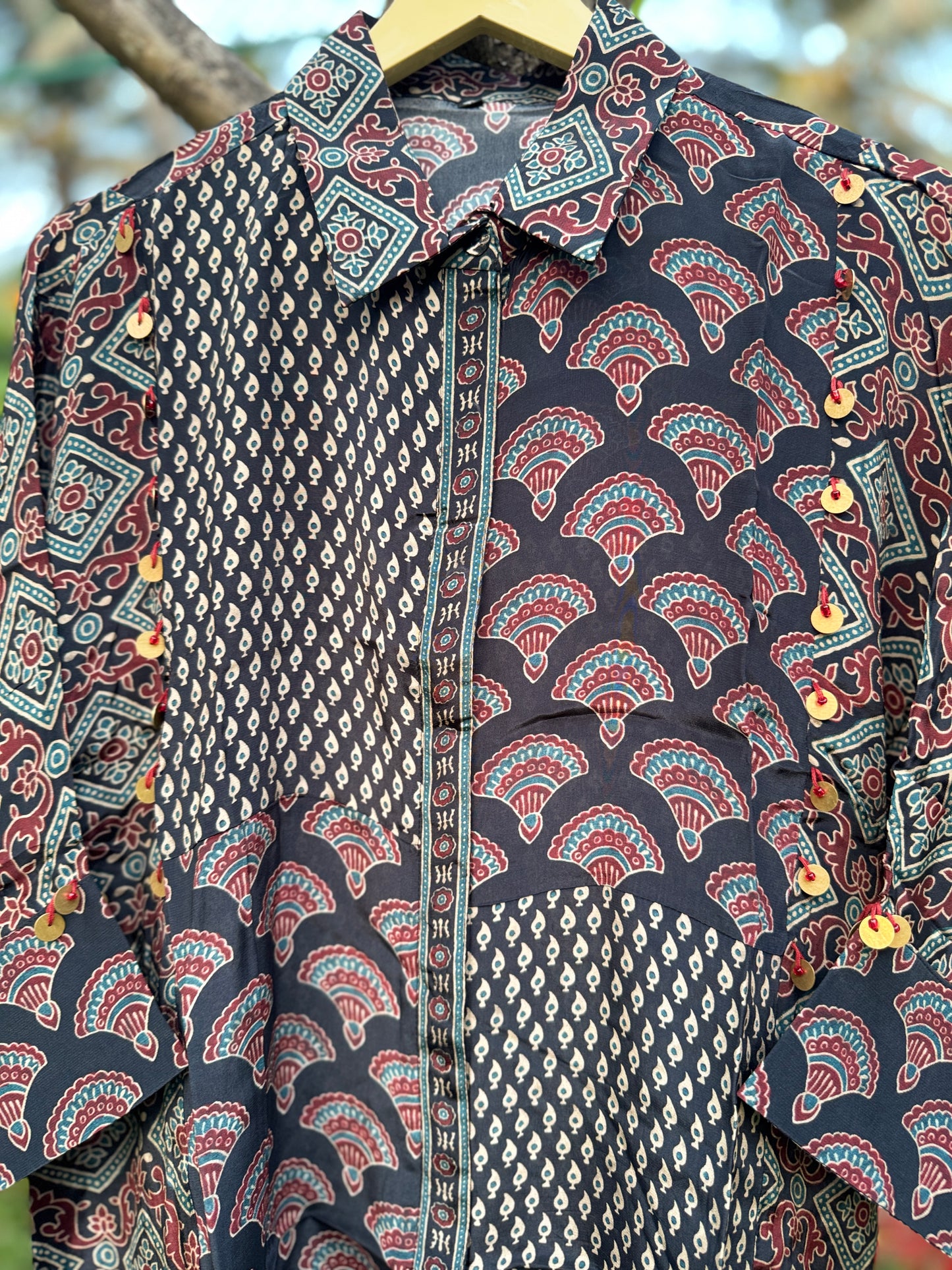 Premium Ajrakh Shirt with coin detailing