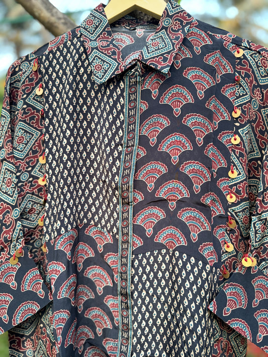 Premium Ajrakh Shirt with coin detailing