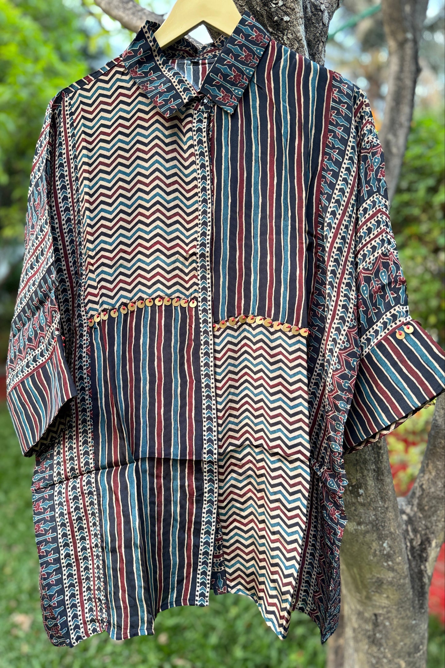Premium Ajrakh Shirt in Geometrical Print
