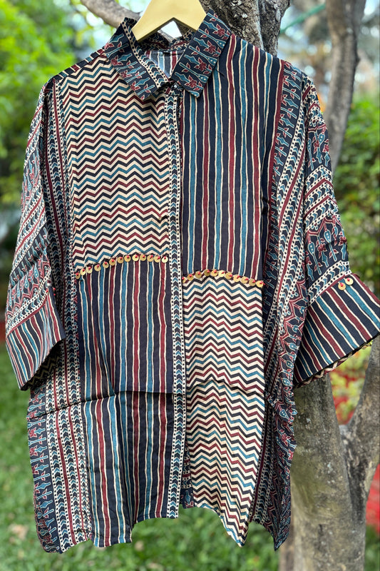 Premium Ajrakh Shirt in Geometrical Print