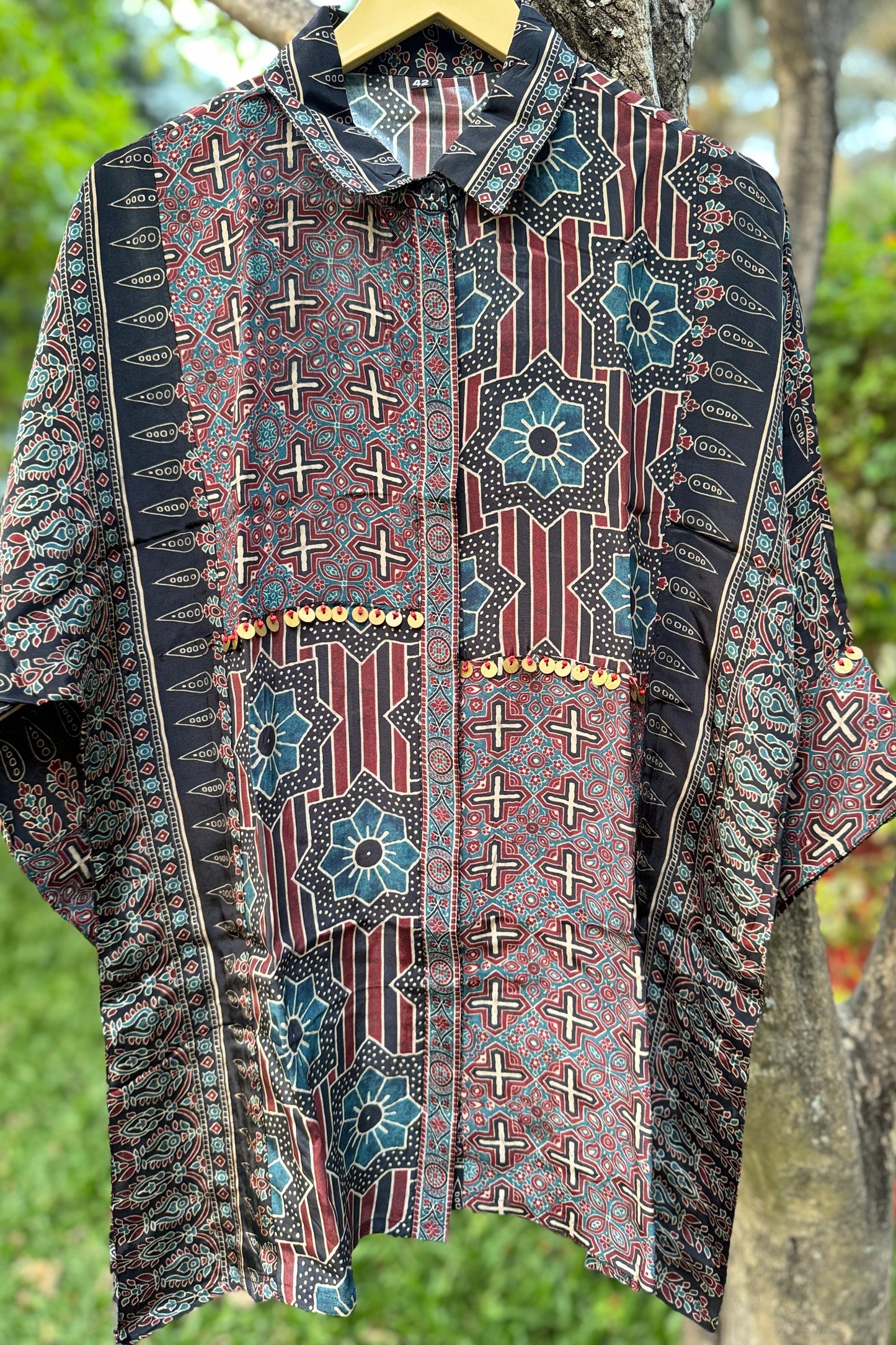 Premium Ajrakh Shirt with coin detailings