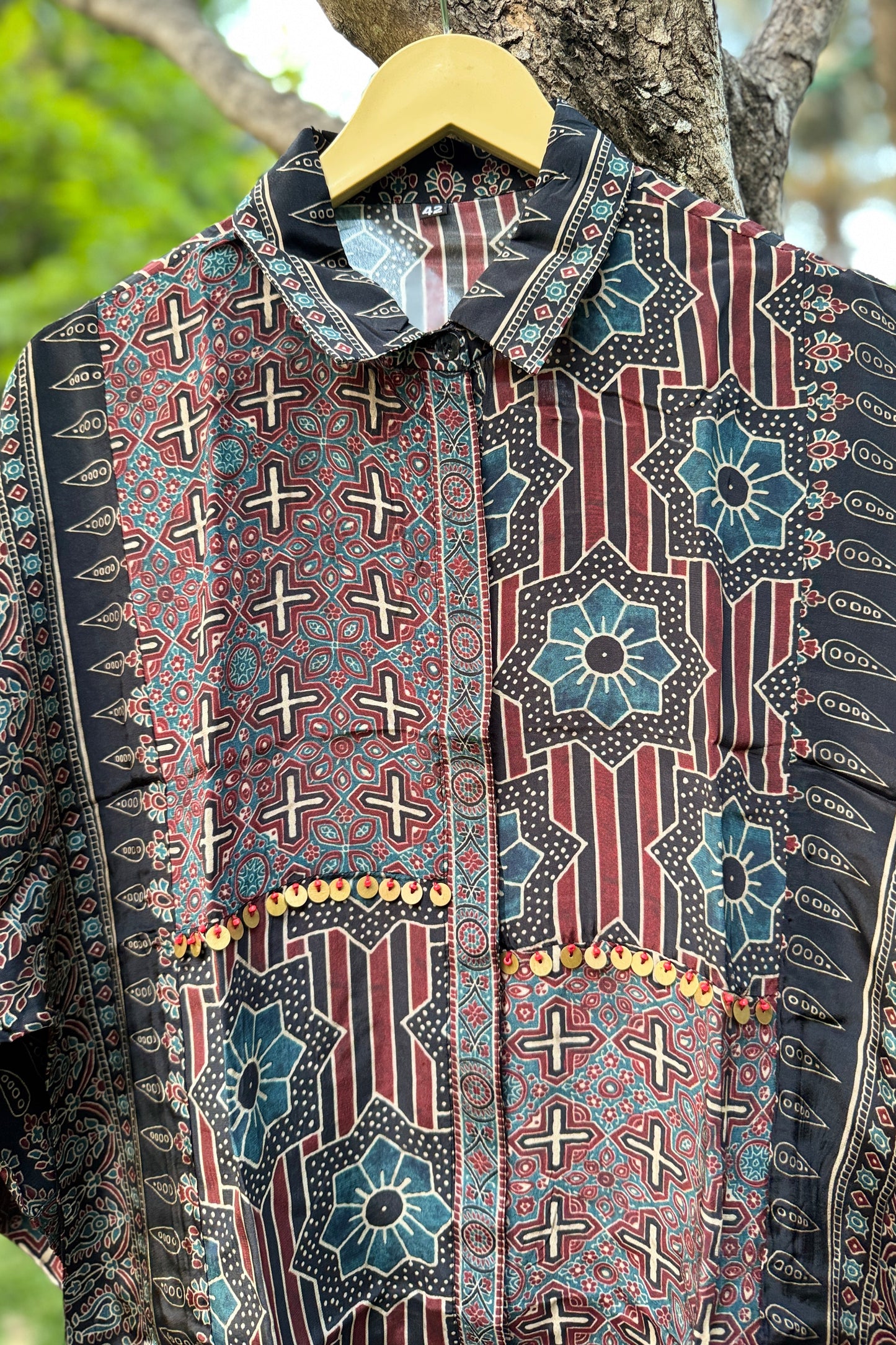 Premium Ajrakh Shirt with coin detailings