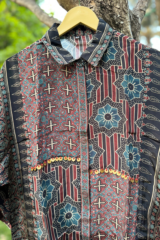 Premium Ajrakh Shirt with coin detailings