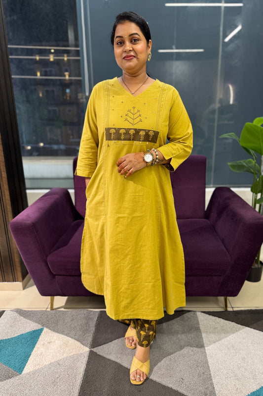 Mustard Colour Cotton Kurti Pant