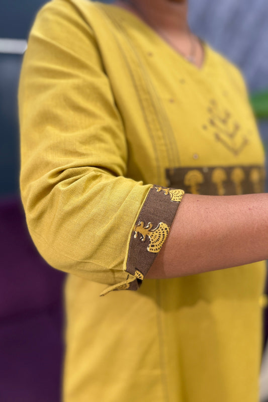 Mustard Colour Cotton Kurti Pant
