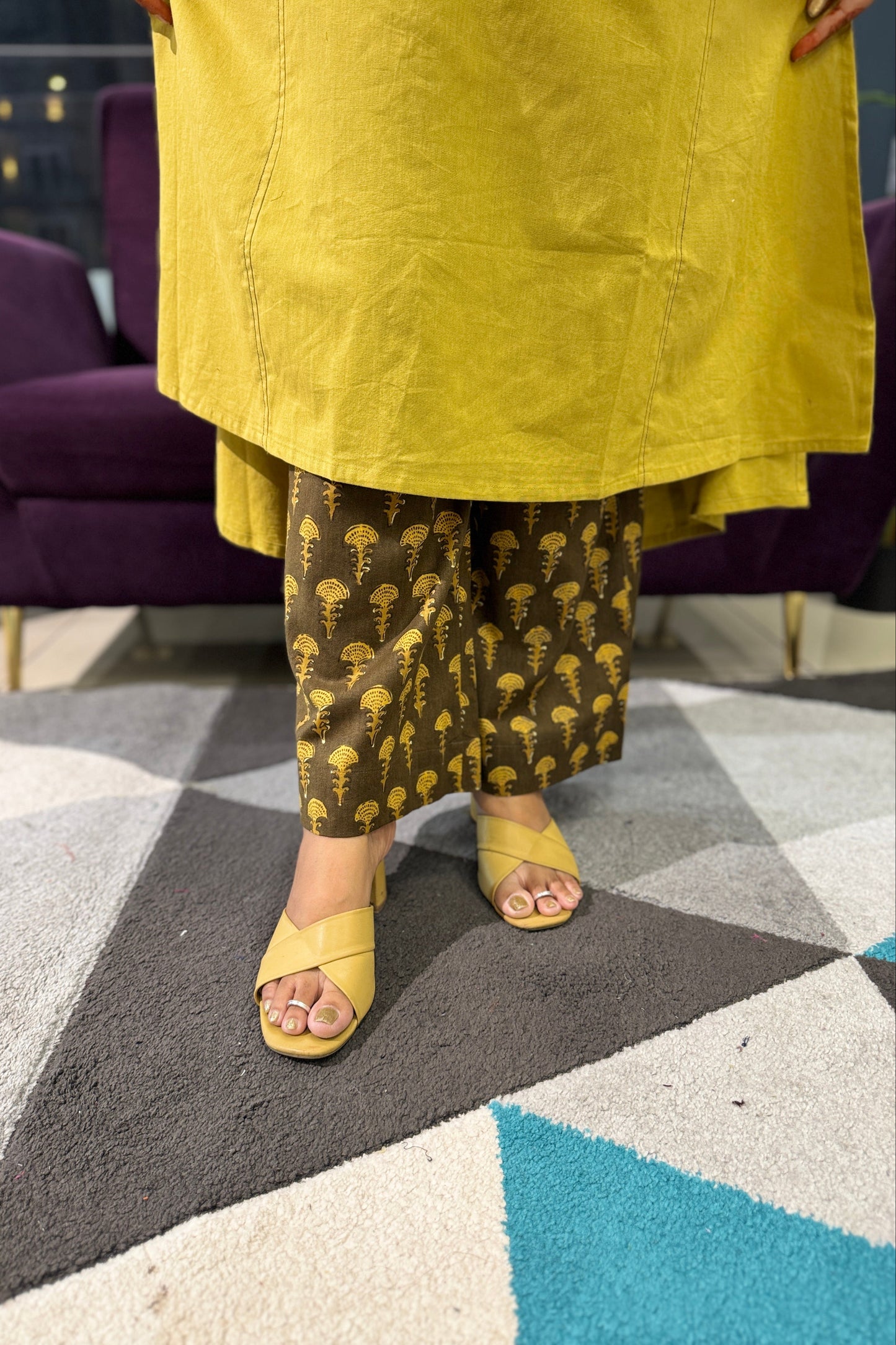 Mustard Colour Cotton Kurti Pant