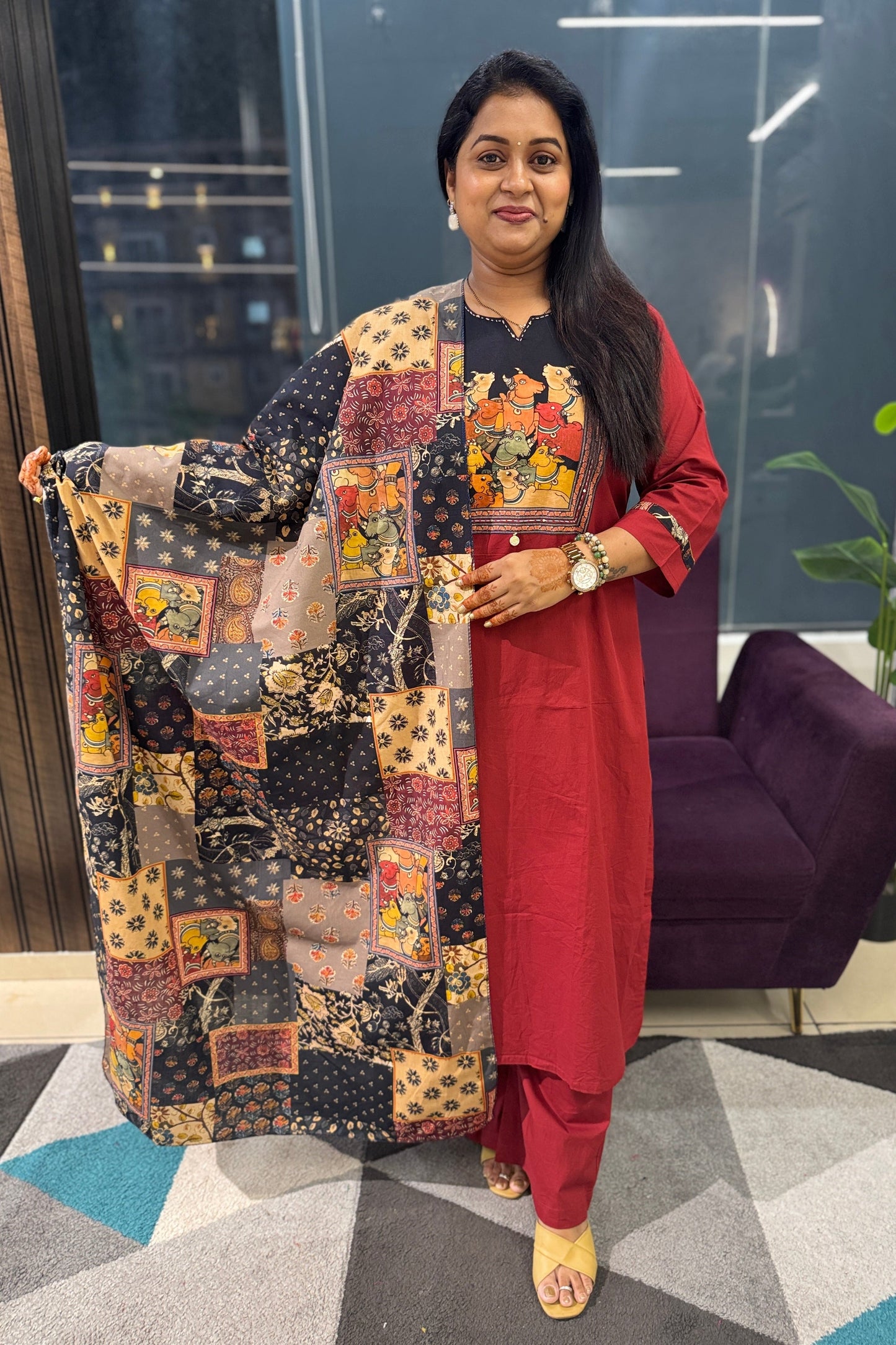Pichwai Print Suit Set with Printed Dupatta