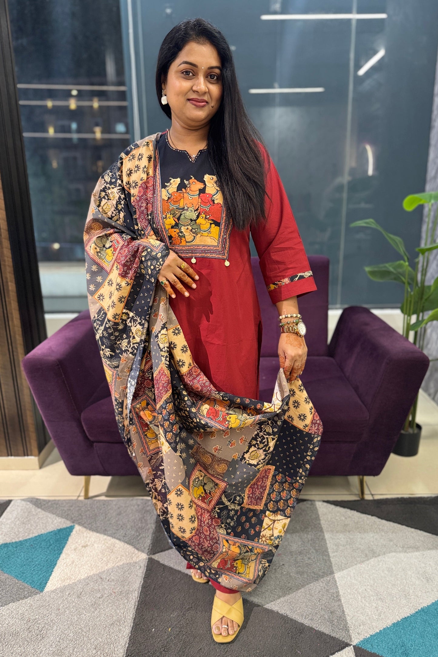 Pichwai Print Suit Set with Printed Dupatta