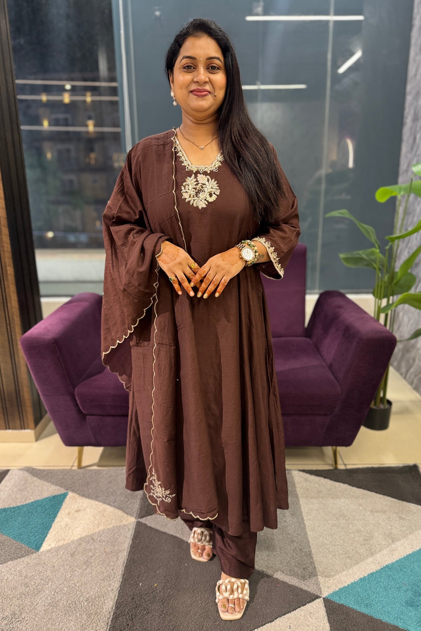 Premium Mulchnaderi Brown Colour Suit Set