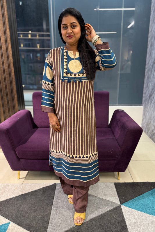 Ajrakh Pattern Maslin Kurti Pant