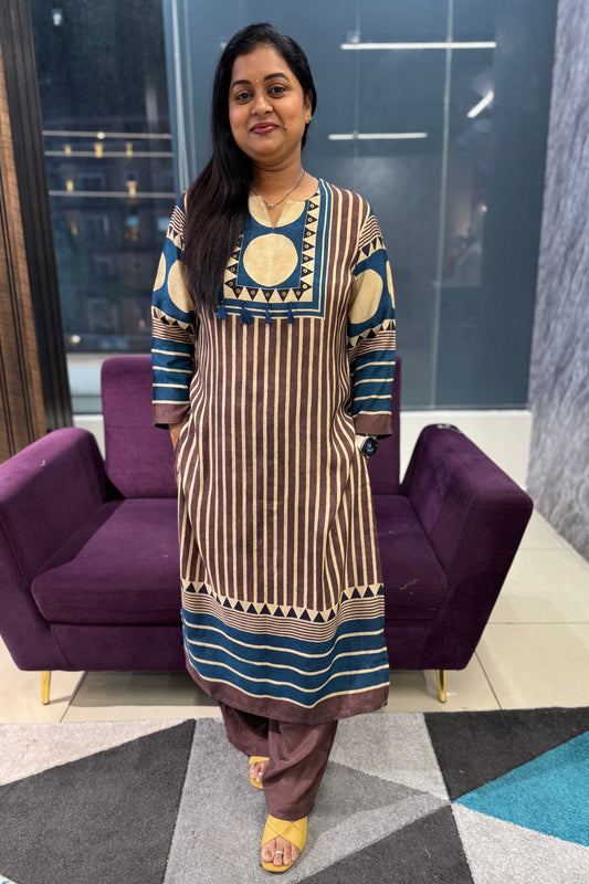 Ajrakh Pattern Maslin Kurti Pant